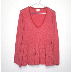 Anthropologie Deletta Thea Tiered Peplum Blouse Womens Size S Pink Boho Festival